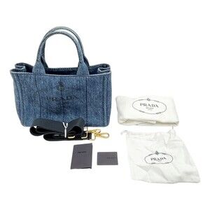 Prada Canapa Denim Tote Bag Blue Card